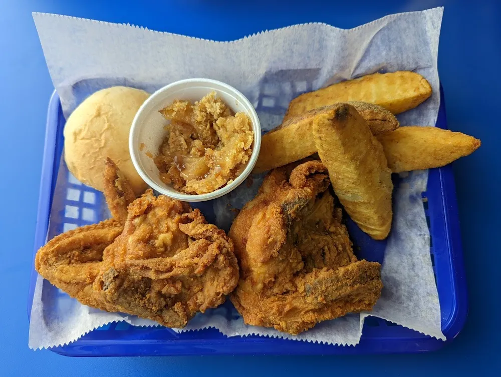 Three Piece Chicken with Wedges and Apple Crisp
